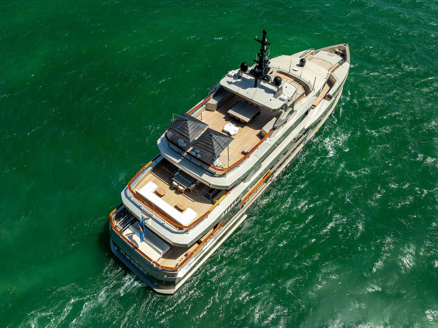 Maverick: Aerial of Maverick on emerald-green water